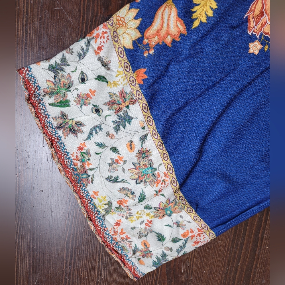 Farm Rio Anthropologie Blue Floral Wide Leg Jumpsuit Medium - Picture 5 of 12